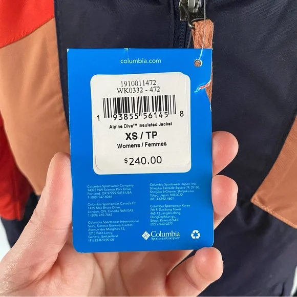 COLUMBIA Color Block Navy Red Omni Tech Ski Jacket XS NWT $240 - Picture 2 of 9